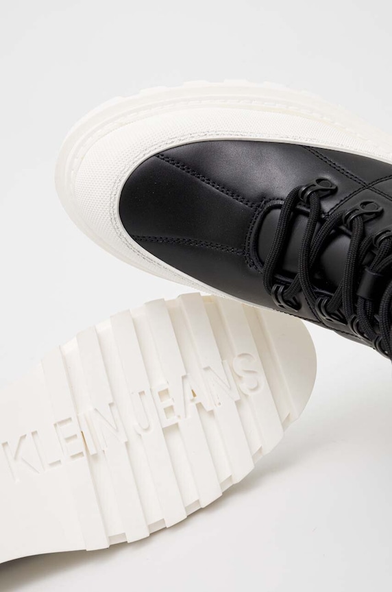 Calvin Klein Jeans workery skórzane FLATFORM LACE UP BOOT LTH czarny YW0YW01110