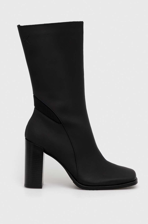 Calvin Klein Jeans bőr csizma HEEL ZIP BOOT LTH WN magas fekete YW0YW01113