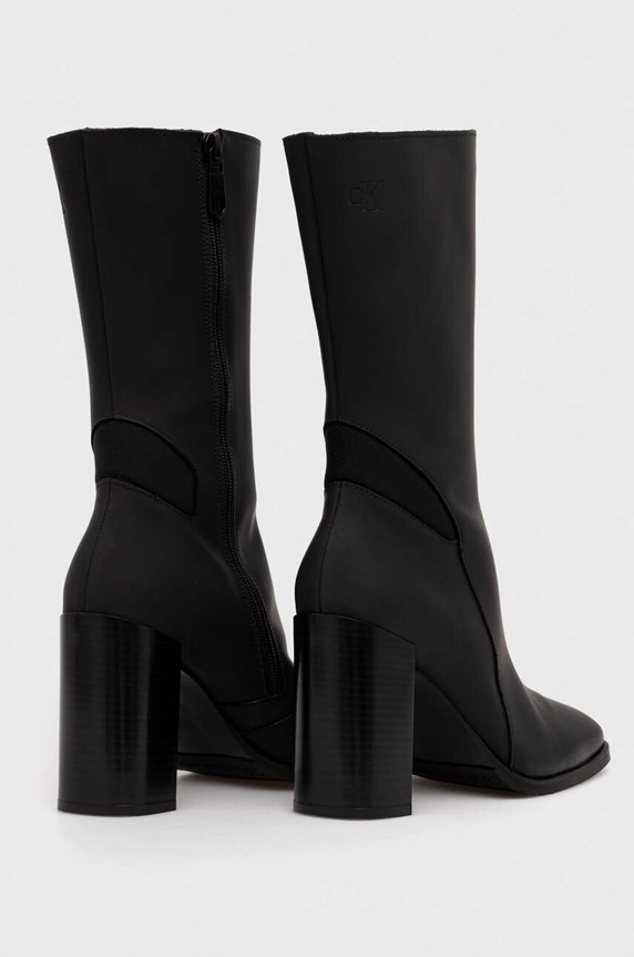 Cipők Calvin Klein Jeans bőr csizma HEEL ZIP BOOT LTH WN YW0YW01113 fekete