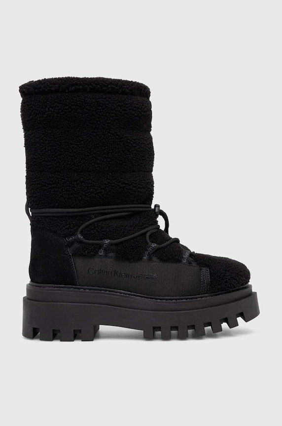 Calvin Klein Jeans śniegowce FLATFORM SNOW BOOT SHERPA WN ocieplane czarny YW0YW01195