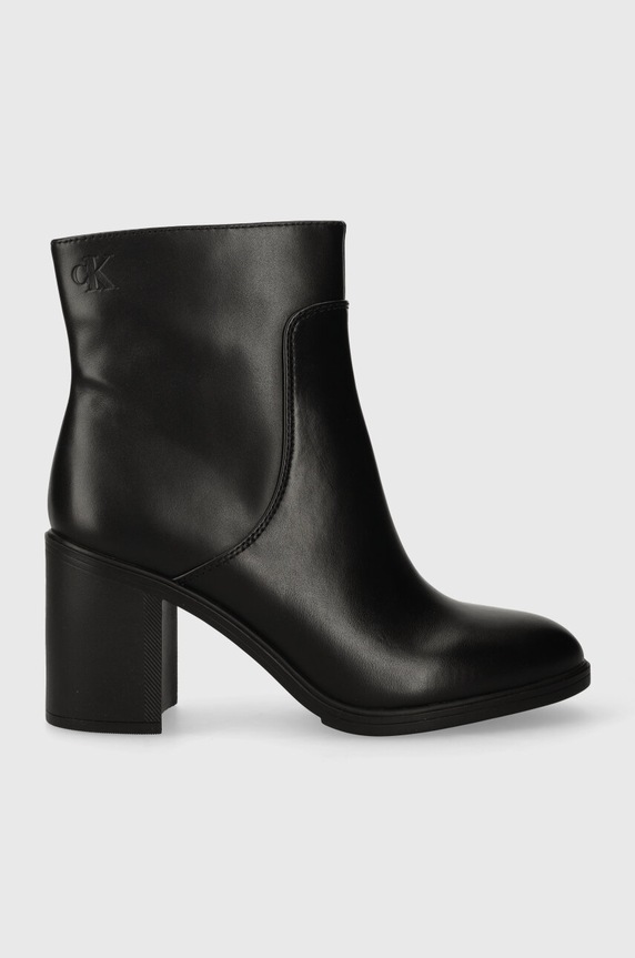 Kožne gležnjače Calvin Klein Jeans MID BLOCK HEEL BOOT LTH WN zrnata koža crna YW0YW01259