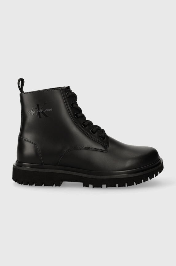 Nízké kozačky Calvin Klein Jeans EVA MID LACE UP BOOT LTH WN bez podpatku černá YW0YW01263