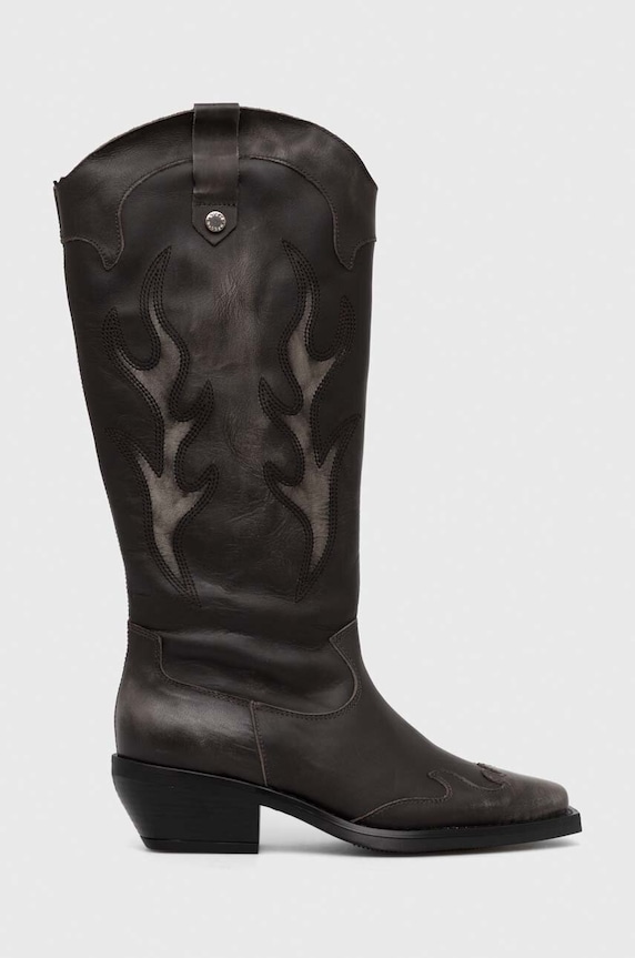 Kožne kaubojske čizme Steve Madden Wenda zrnata koža siva SM11003097.DGL