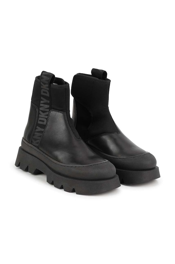 Dkny botki skórzane dziecięce brak zapięcia czarny D39116.36.39