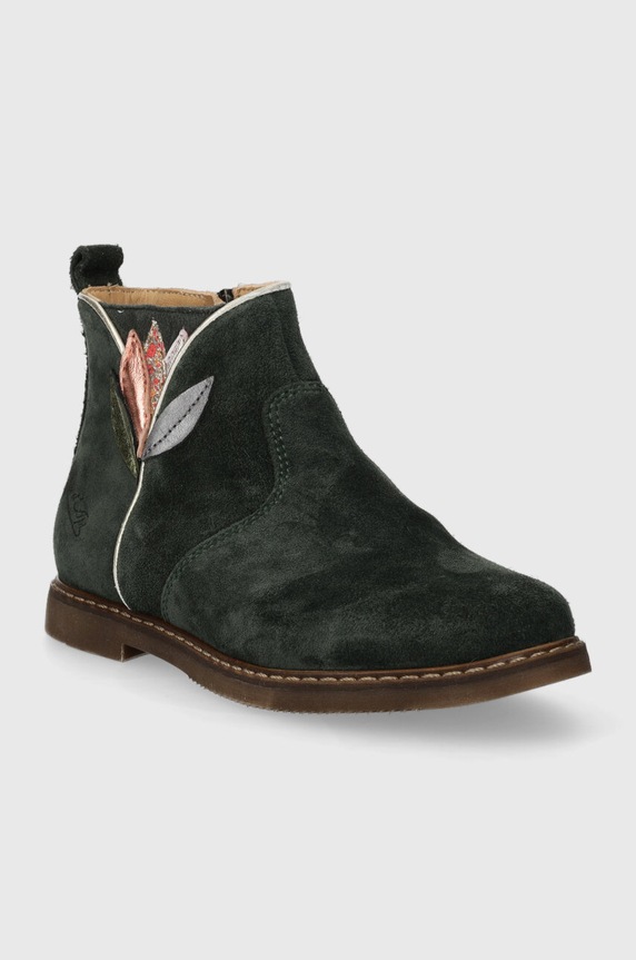 Детские замшевые ботинки Pom D'api CITY FLORA P1ICED0403.28.30 зелёный AW23