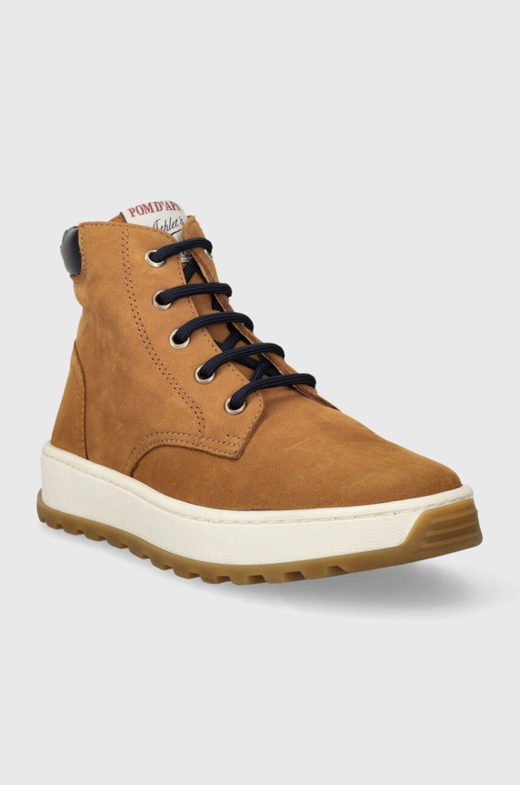 Pom D'api półbuty zamszowe dziecięce FLOW BOOTS P1QPCL0403.31.34 brązowy AW23