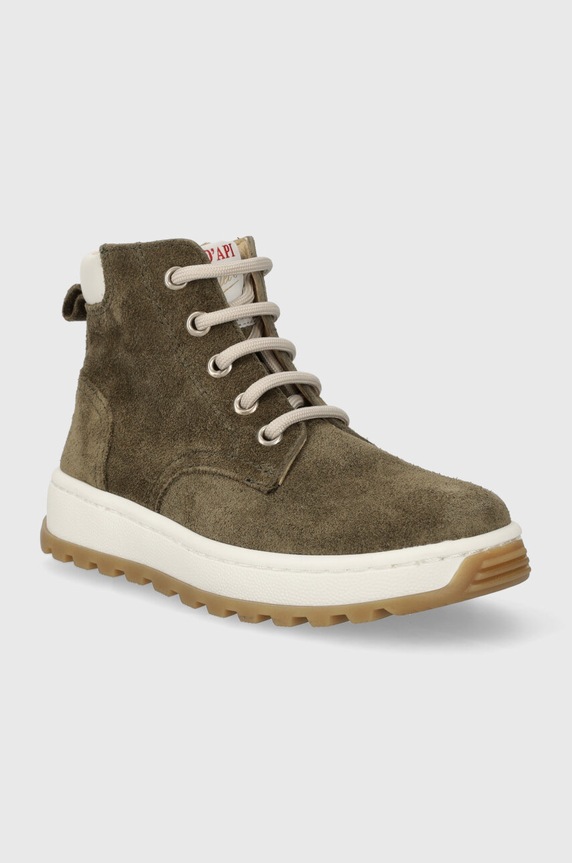 Dječje polucipele od brušene kože Pom D'api FLOW BOOTS P1QPEI0401.28.30 zelena AW23
