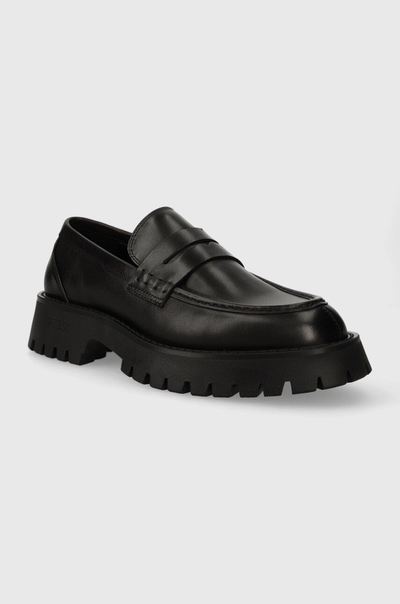 Guess mocasini de piele GORIZIA MOC FM8GOM.LEA12.BLACK negru AW23