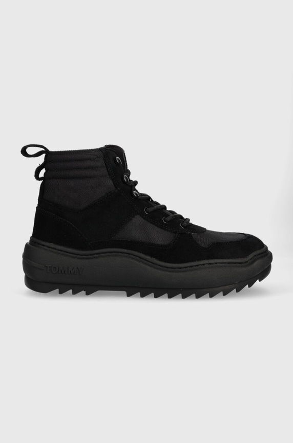Tenisky Tommy Jeans TJM MIX MATERIAL BOOT semišová kůže černá EM0EM01245