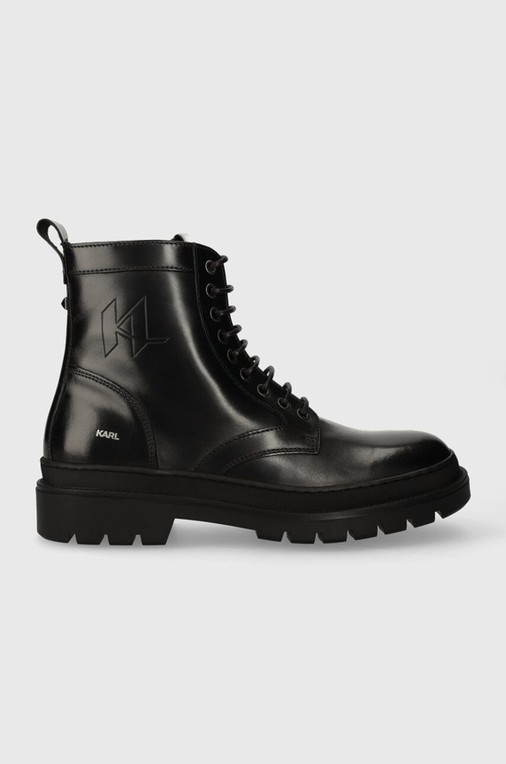 Karl Lagerfeld bocanci de piele OUTLAND cu snur negru KL11260.000
