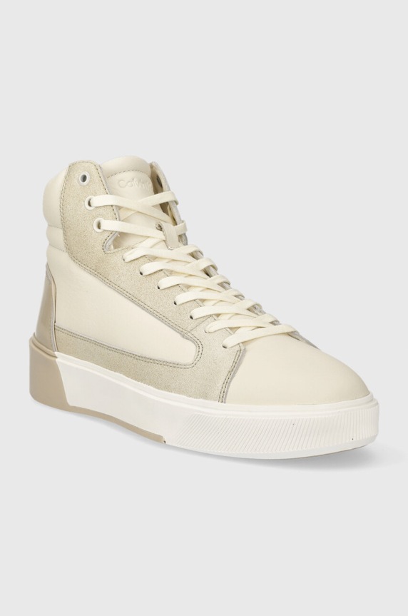 Kožené tenisky Calvin Klein HIGH TOP LACE UP INV STITCH HM0HM01164 béžová AW23