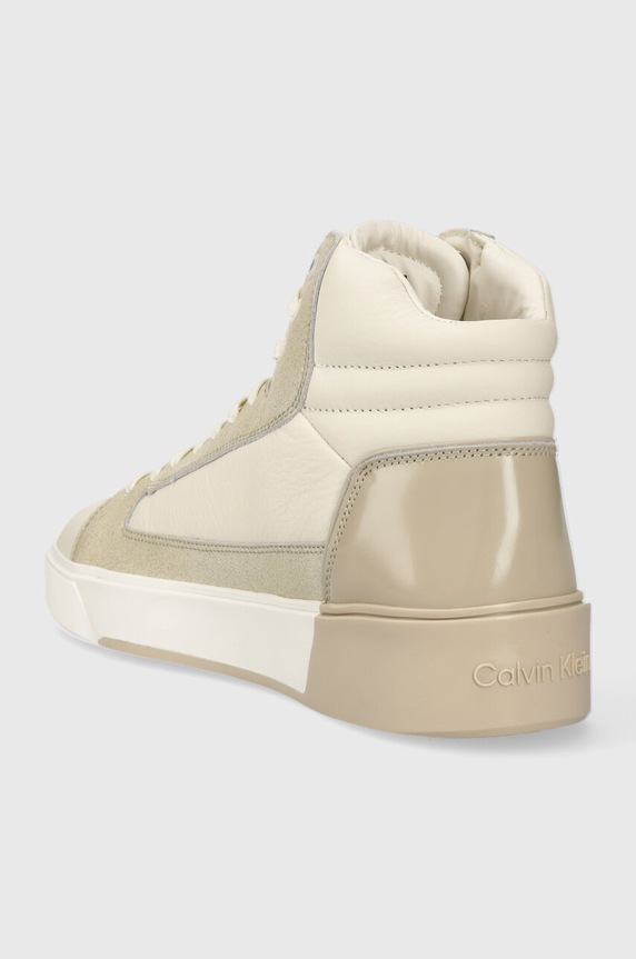 Boty Kožené tenisky Calvin Klein HIGH TOP LACE UP INV STITCH HM0HM01164 béžová