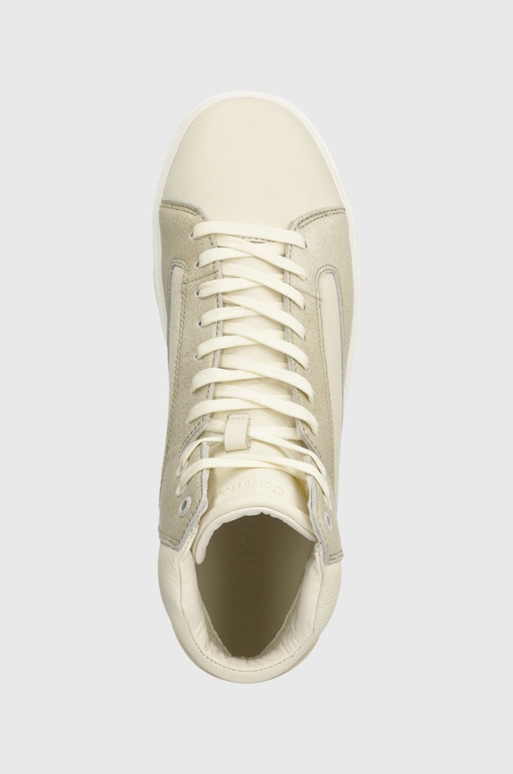 Kožené tenisky Calvin Klein HIGH TOP LACE UP INV STITCH béžová HM0HM01164