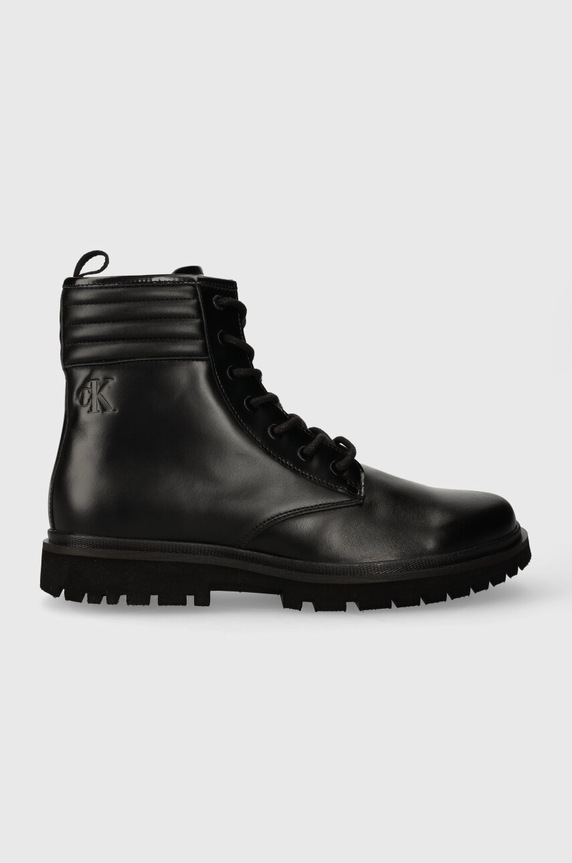 Calvin Klein Jeans trapery skórzane EVA MID LACEUP BOOT LTH skóra licowa czarny YM0YM00837