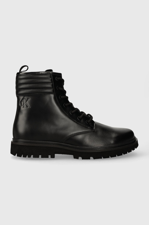 Calvin Klein Jeans trapery skórzane EVA MID LACEUP BOOT LTH skóra licowa czarny YM0YM00837