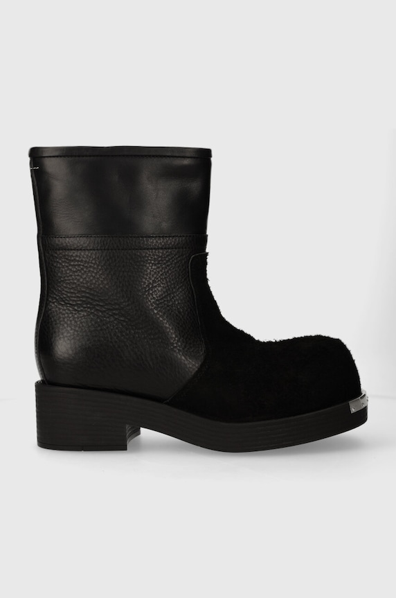 MM6 Maison Margiela leather shoes Ankle Boot grain leather black S66WU0109