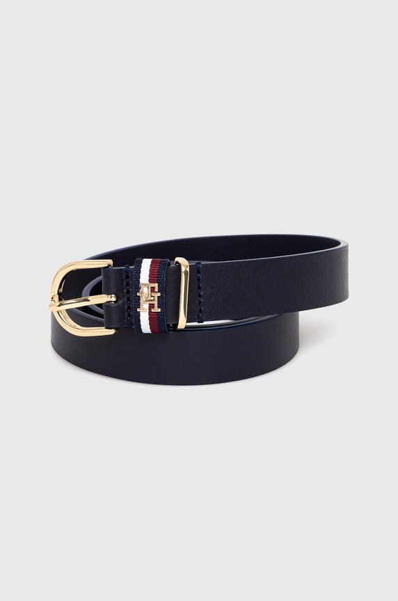 Kožený opasok Tommy Hilfiger tmavomodrá AW0AW14940