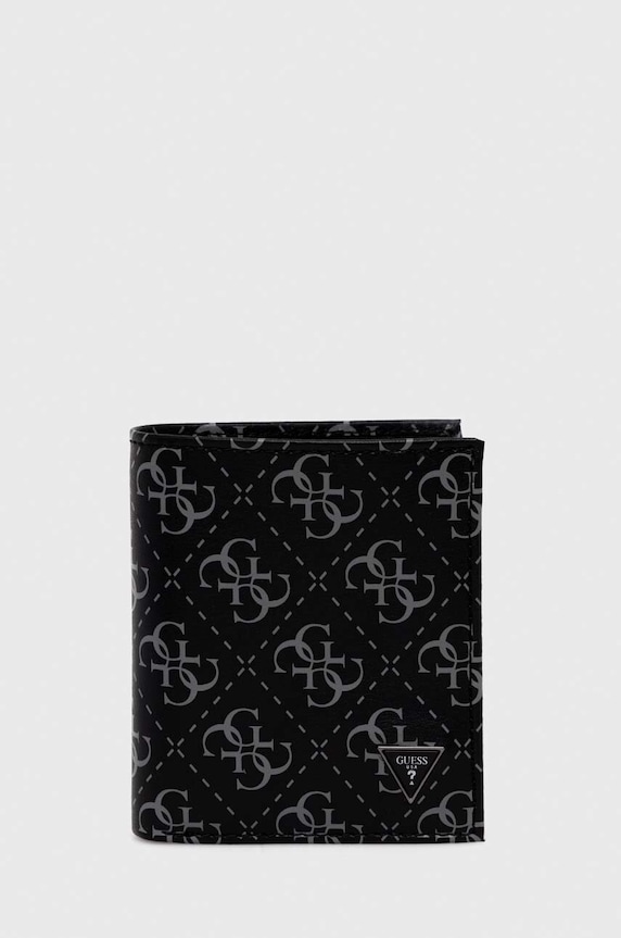 Δερμάτινο πορτοφόλι Guess λείο δέρμα μαύρο SMVELE.LEA22