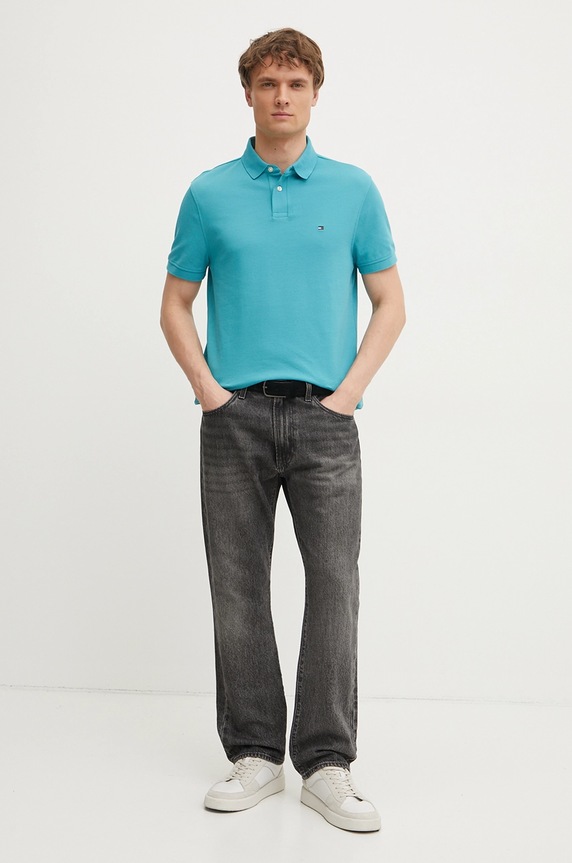 Tommy Hilfiger polo MW0MW17770 turkusowy SS26