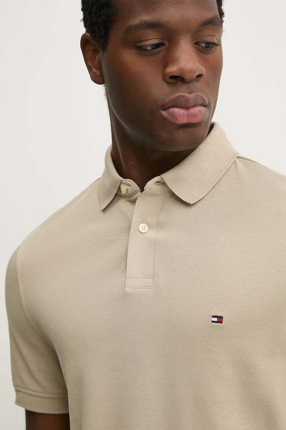 Тениска с яка Tommy Hilfiger бежов MW0MW17770