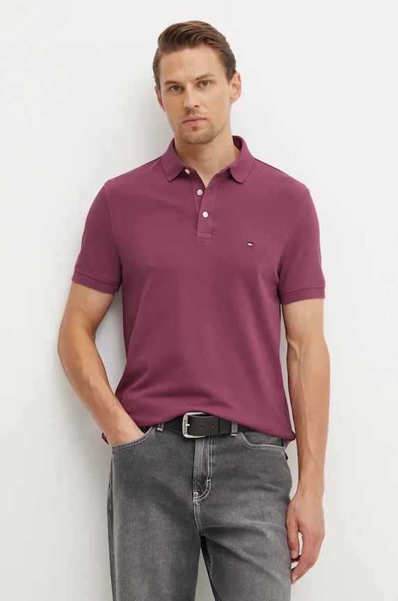 Tommy Hilfiger polo z elastanem fioletowy MW0MW17771