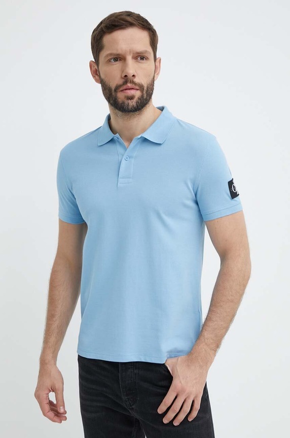 Памучна тениска с яка Calvin Klein Jeans J30J323394 син SS24