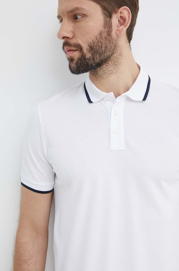 BOSS polo bawełniane Parlay 190 50494697 biały SS26