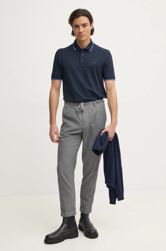 Bavlnené polo tričko BOSS Parlay 190 50494697 tmavomodrá SS26