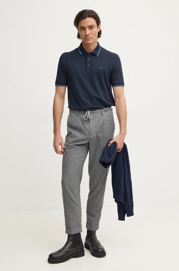 Bavlnené polo tričko BOSS Parlay 190 50494697 tmavomodrá SS26
