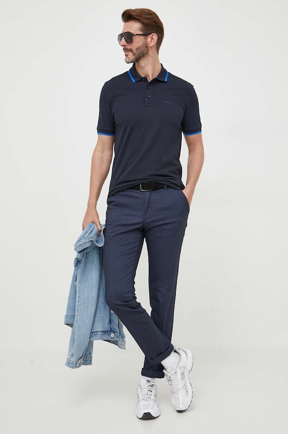 BOSS polo bawełniane Parlay 190 50494697 granatowy SS26