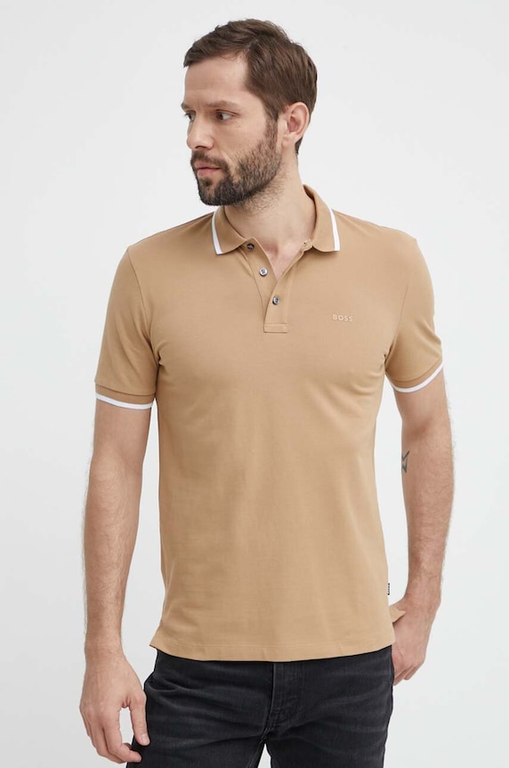 Bavlnené polo tričko BOSS Parlay 190 50494697 béžová SS26