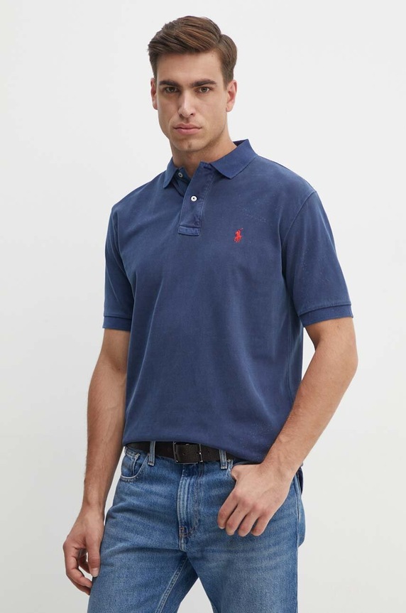 Βαμβακερό μπλουζάκι πόλο Polo Ralph Lauren κανονικό σκούρο μπλε 710850860