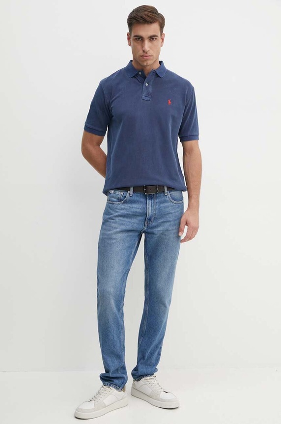 Βαμβακερό μπλουζάκι πόλο Polo Ralph Lauren 710850860 σκούρο μπλε AW24
