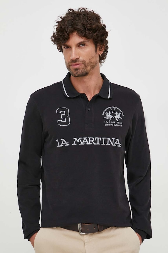 La Martina longsleeve bawełniany regular czarny WMP306