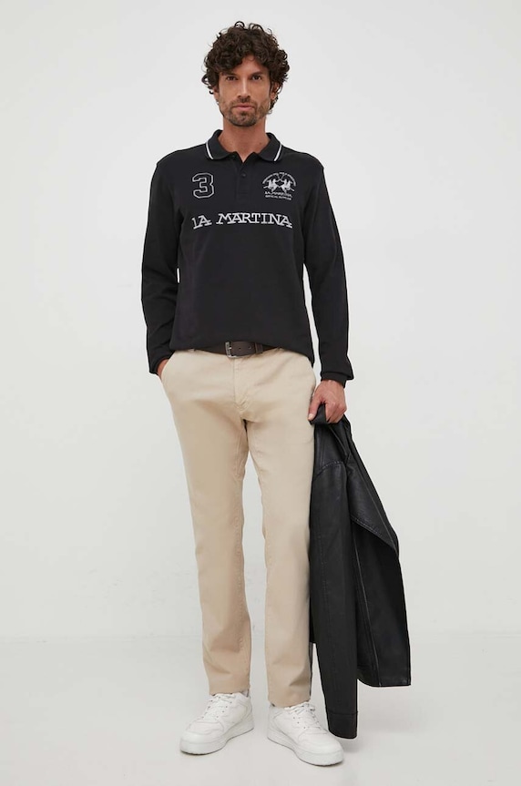 La Martina longsleeve bawełniany WMP306 czarny AW23