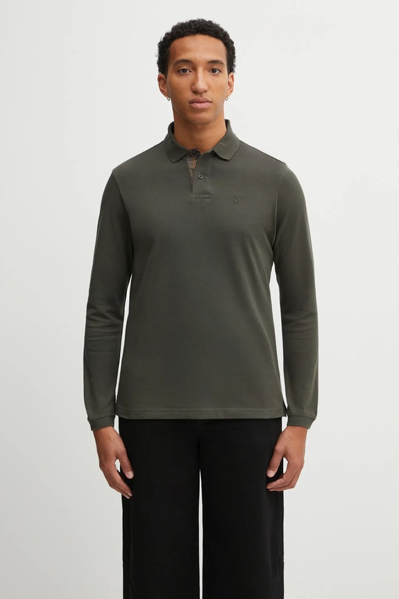 Памучна блуза с дълги ръкави Barbour стандартна зелен MML0705