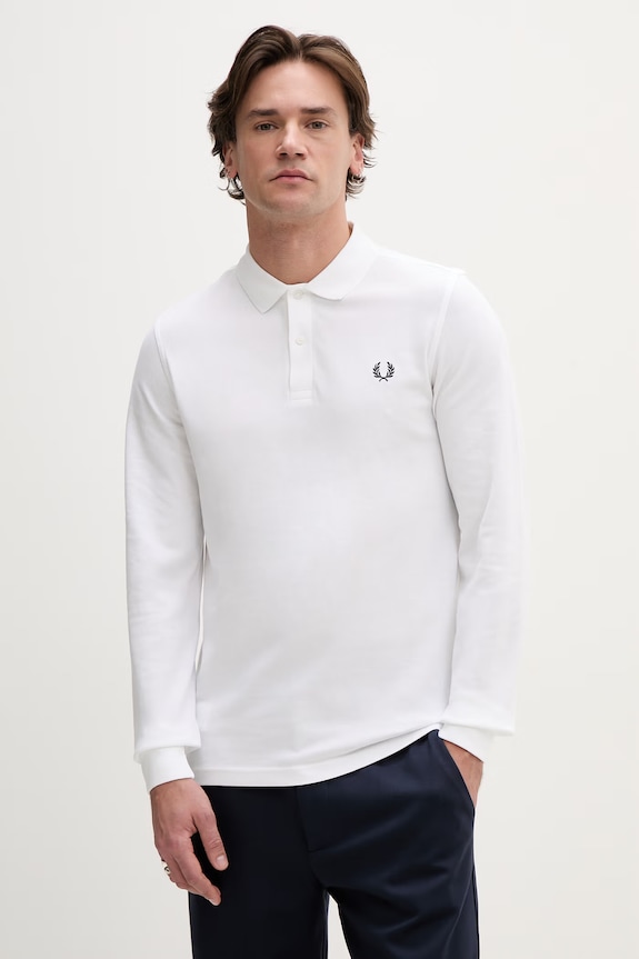 Fred Perry longsleeve din bumbac imprimeu alb M6006.100