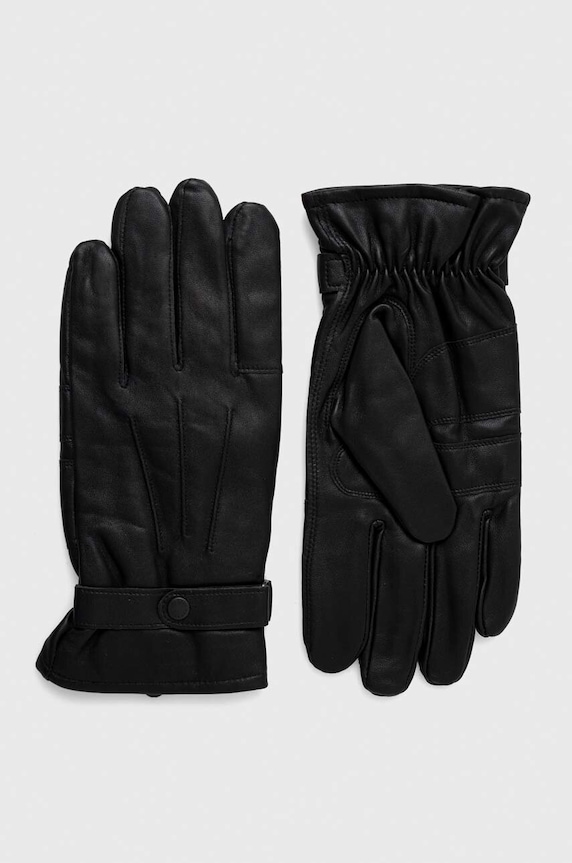 Barbour rękawiczki skórzane gładkie czarny MGL0009