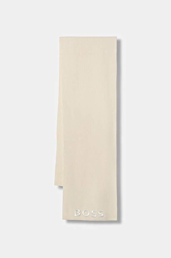 BOSS fular de lână Lara_scarf tricotaj bej 50497861