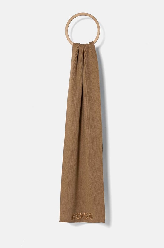 Вълнен шал BOSS Lara_scarf трикотаж бежов 50497861