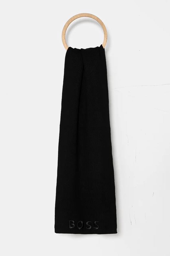 BOSS fular de lână Lara_scarf negru 50497861