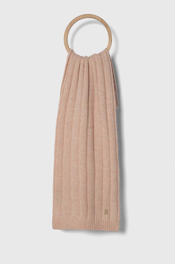 Kratki šal s primjesom vune Tommy Hilfiger s dodatkom vune roza AW0AW15351