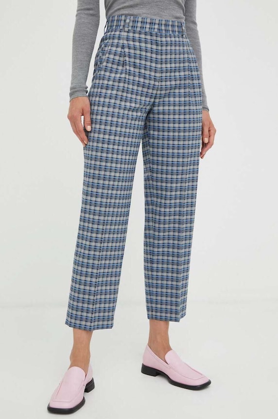 Vlněné kalhoty PS Paul Smith high šedá W2R.207T.L31069