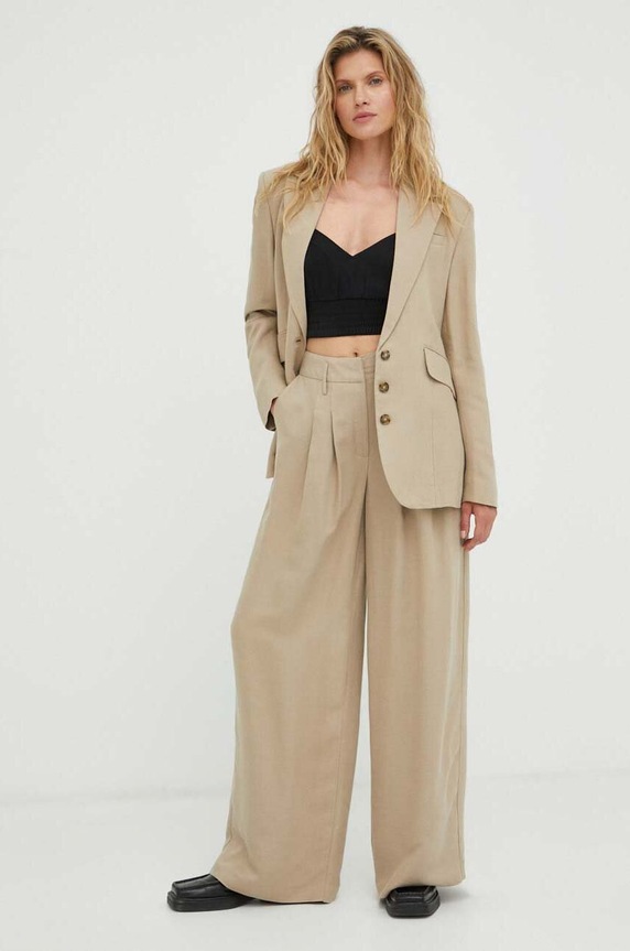 Nohavice s prímesou ľanu Herskind 4822840 béžová AW23