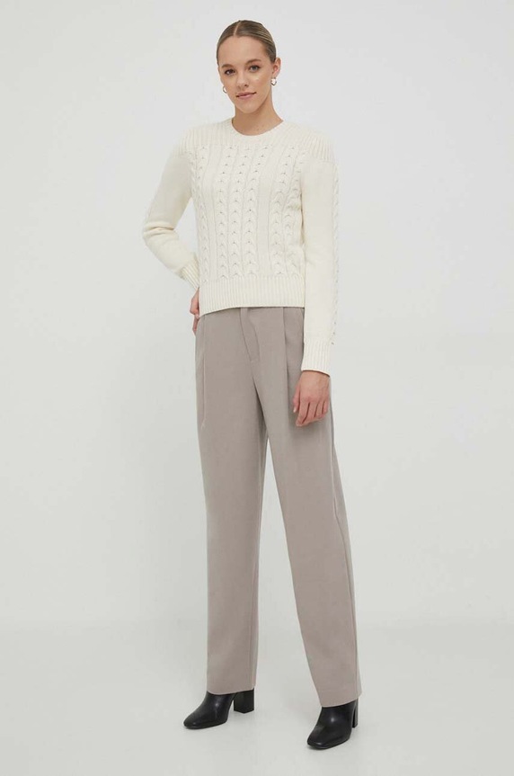 Sisley spodnie z domieszką wełny 4PH7LF044.81F beżowy AW23