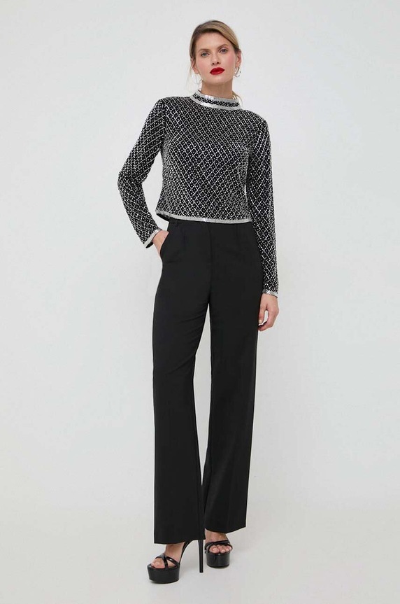 Παντελόνι από μείγμα μαλλιού Patrizia Pepe 2P1554.A1PH μαύρο AW23