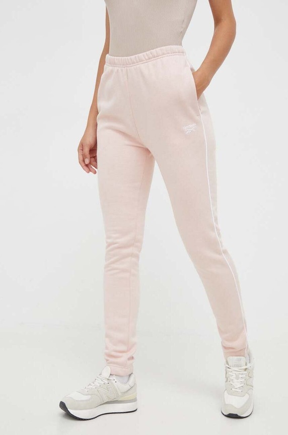 Reebok pantaloni de trening tricotaj roz 100037126