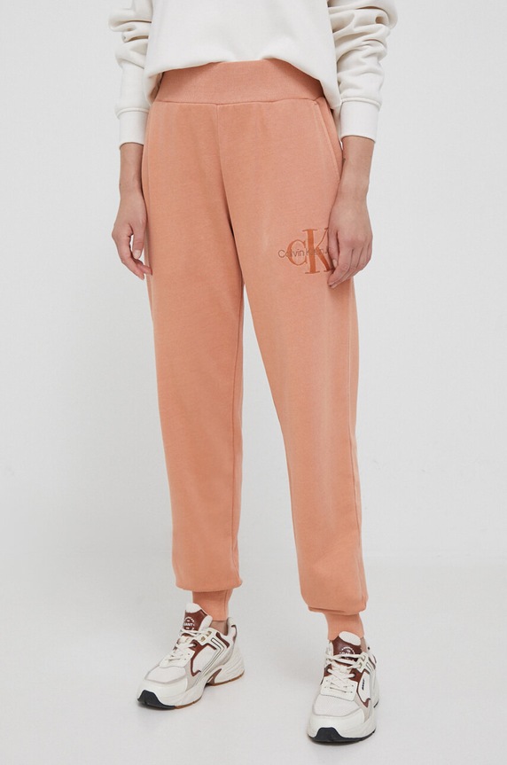 Calvin Klein Jeans spodnie dresowe bawełniane bawełna pomarańczowy J20J221921