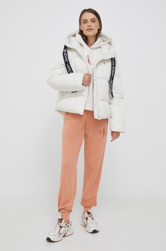 Calvin Klein Jeans spodnie dresowe bawełniane J20J221921 pomarańczowy AW23