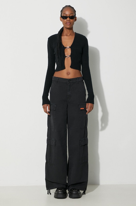 Heron Preston spodnie z domieszką lnu Vintage Wash Canvas Cargo HWCF008F23FAB0011000 czarny AW23